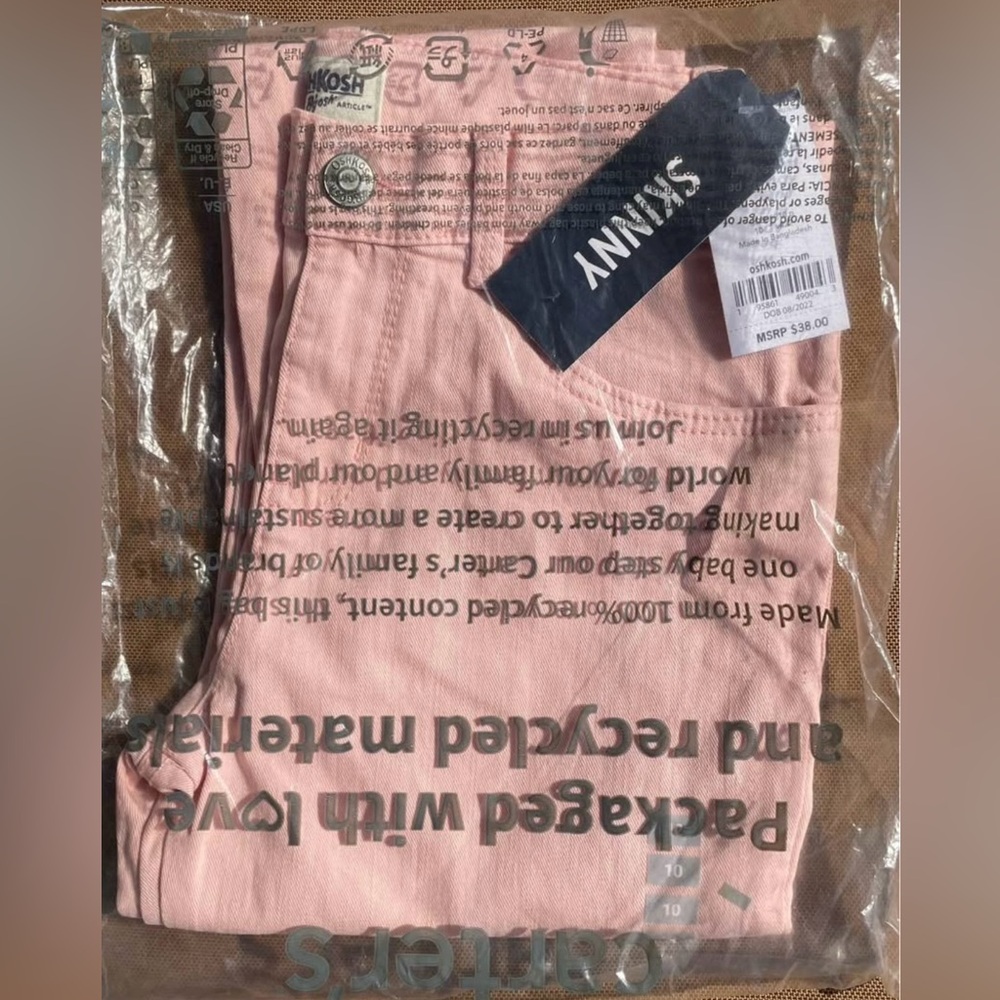 NWT girls Osh Kosh pink skinny pants size 10